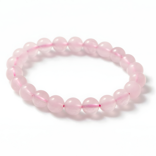 Rose quartz handmade crystal bracelet with 8mm polished pink beads by Manushaa Gems