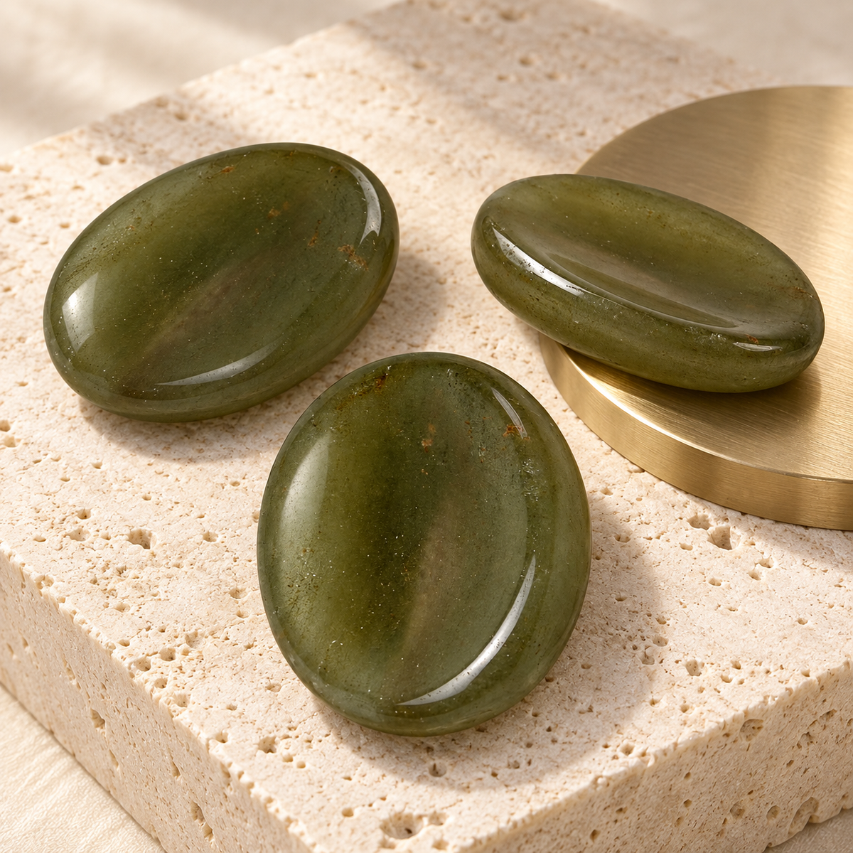 Green Aventurine Worry Stone | Smooth Thumb Stone Healing Crystal UK