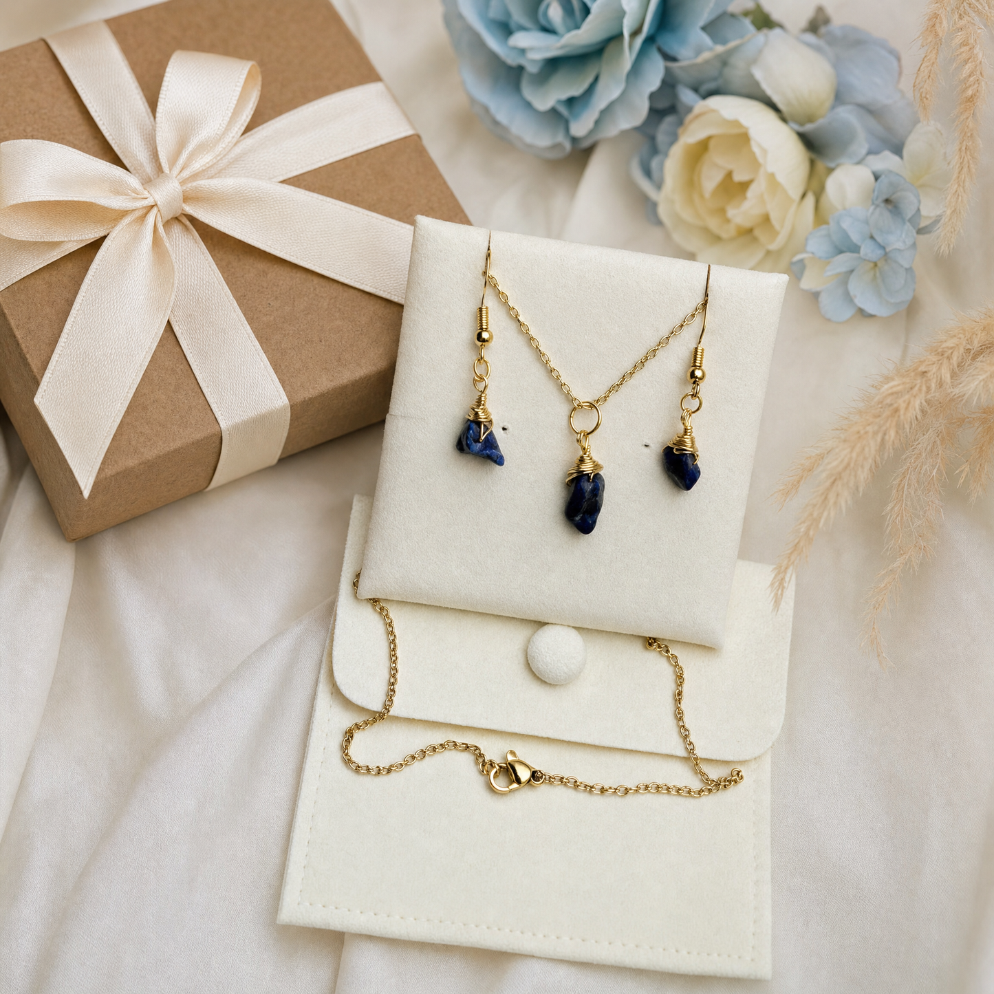 Lapis Lazuli Gold Wire Wrapped Crystal Pendant Necklace