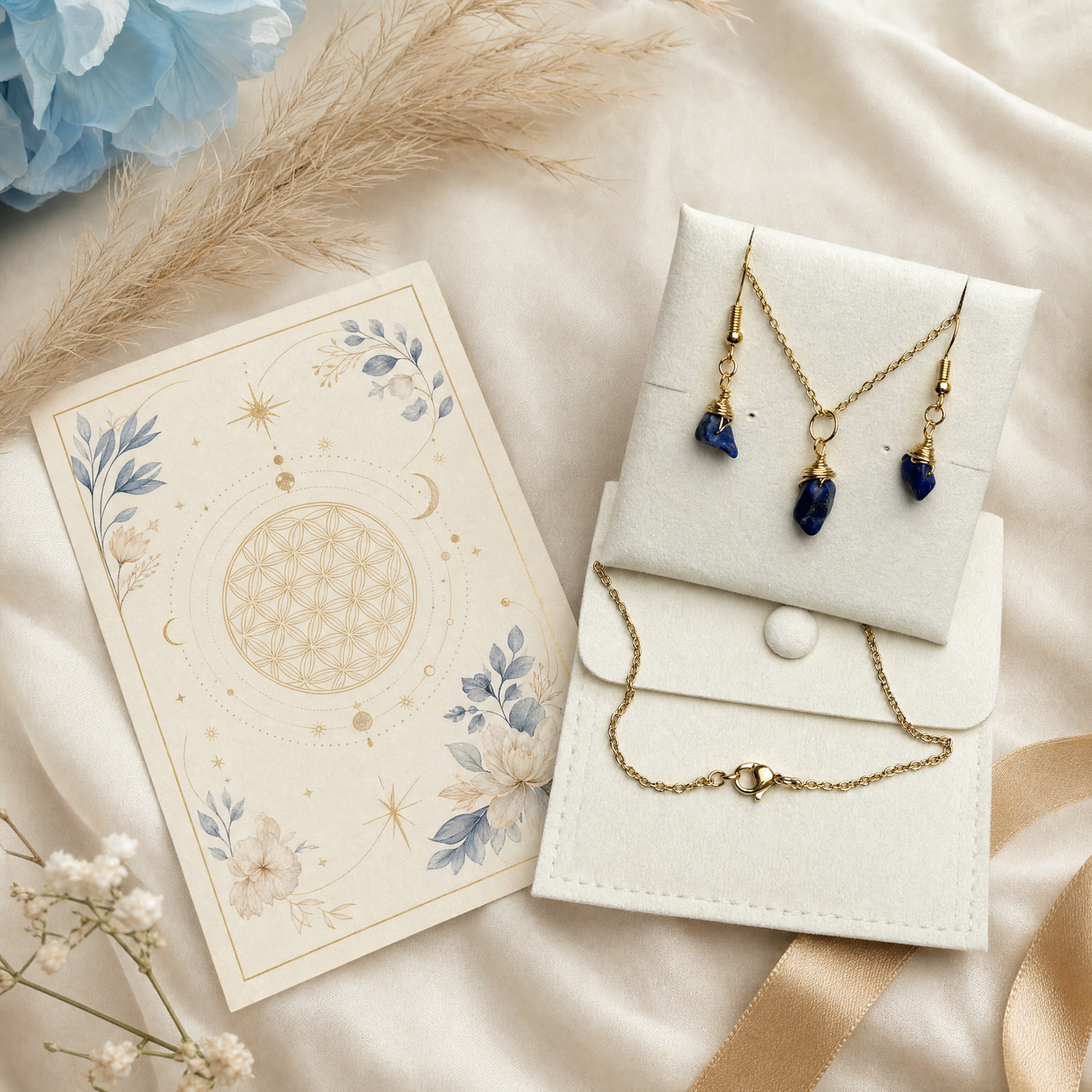 Lapis Lazuli Gold Wire Wrapped Crystal Pendant Necklace