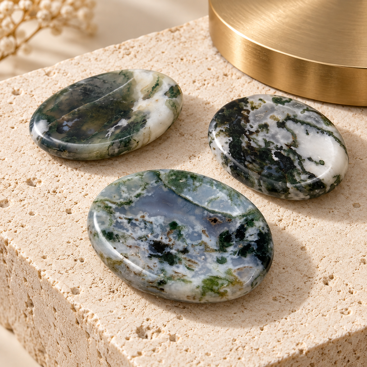 Moss Agate Worry / Thumb Stone
