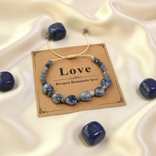 Sodalite heart-shaped gemstone bracelet with adjustable slider — deep blue clarity crystal, Manushaa Gems UK