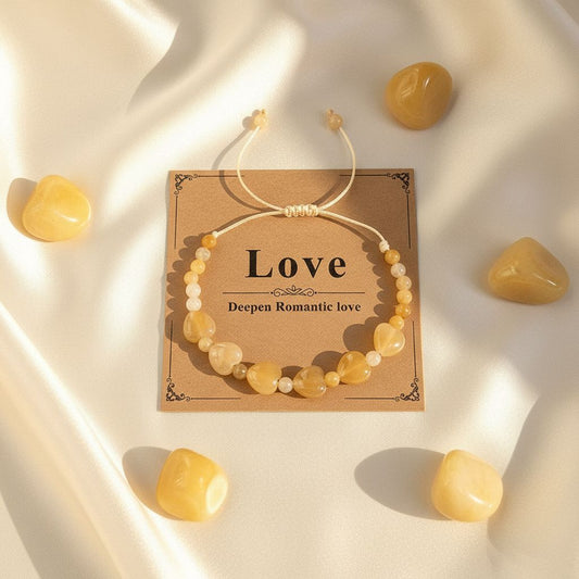 Yellow Jade heart-shaped gemstone bracelet with adjustable slider — warm yellow joy crystal, Manushaa Gems UK